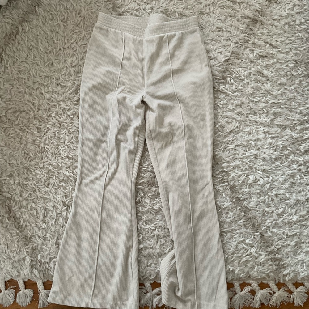 Ribbed Cream Flare Pants